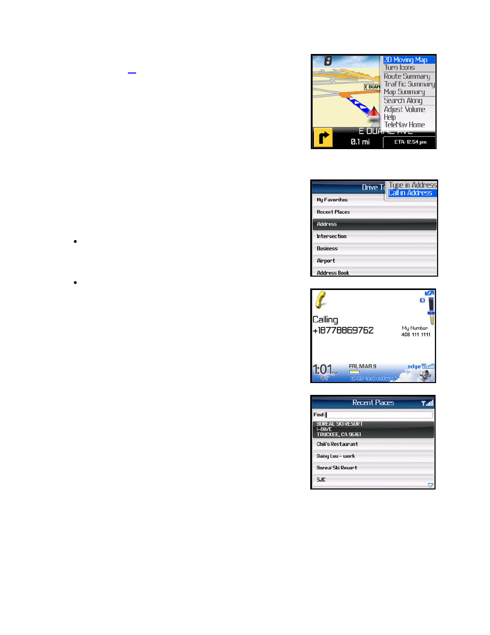 Address – calling in | Telenav for Sprint Supported Devices: v5.1 for BlackBerry 7130, 8130, 8350i, 8703, 8830 Users Guide User Manual | Page 22 / 55