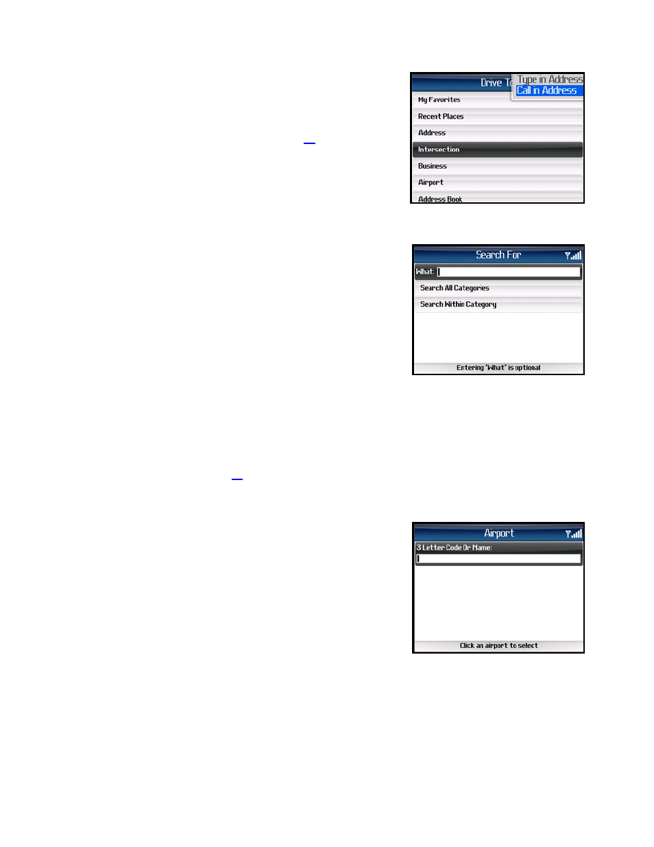 Intersection – calling in, Business, Airport | Telenav for Sprint Supported Devices: v5.1 for BlackBerry 7130, 8130, 8350i, 8703, 8830 Users Guide User Manual | Page 25 / 55