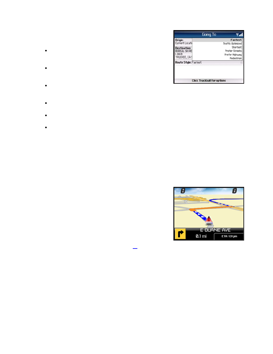Initial driving directions | Telenav for Sprint Supported Devices: v5.1 for BlackBerry 7130, 8130, 8350i, 8703, 8830 Users Guide User Manual | Page 27 / 55
