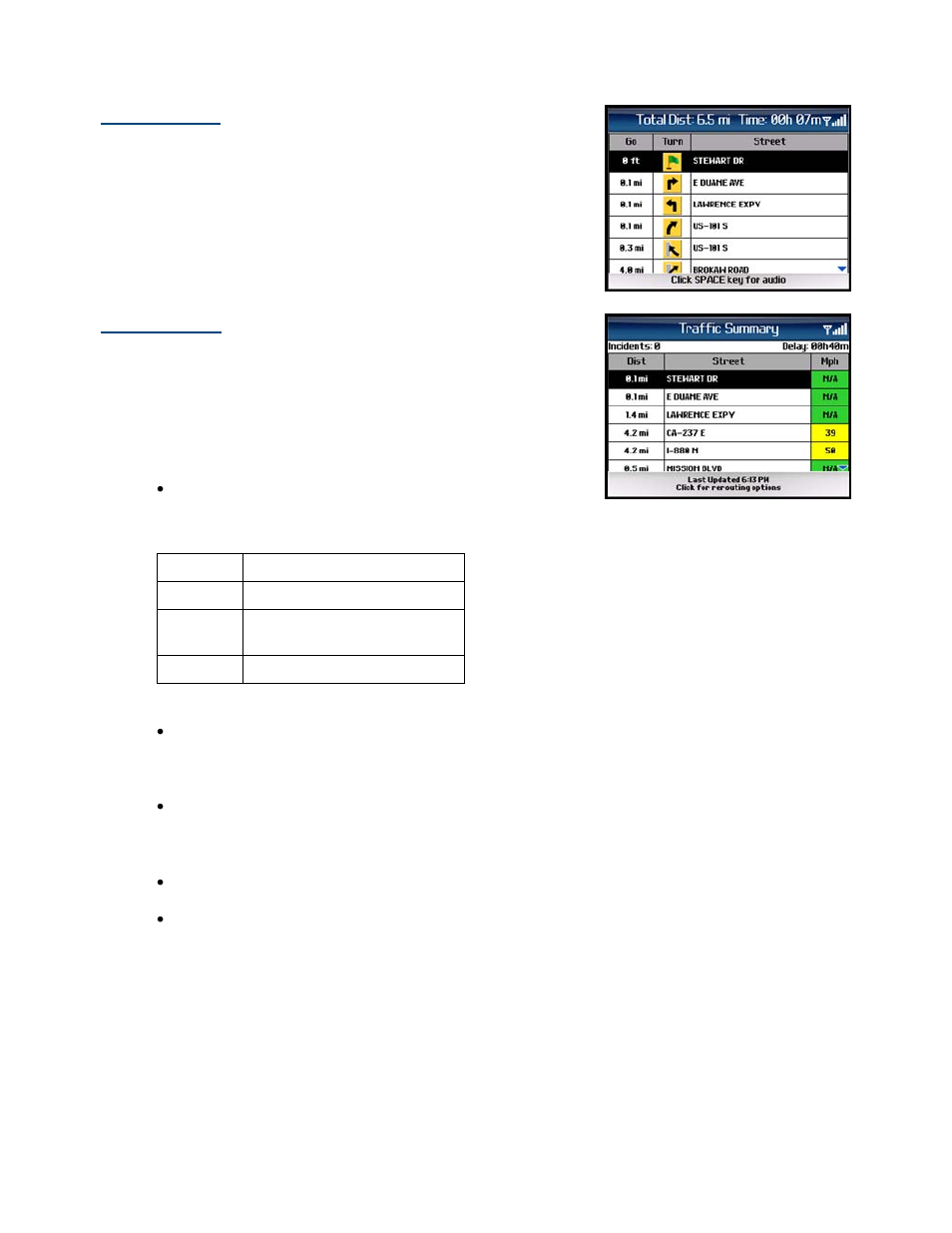 Route summary, Traffic summary | Telenav for Sprint Supported Devices: v5.1 for BlackBerry 7130, 8130, 8350i, 8703, 8830 Users Guide User Manual | Page 33 / 55