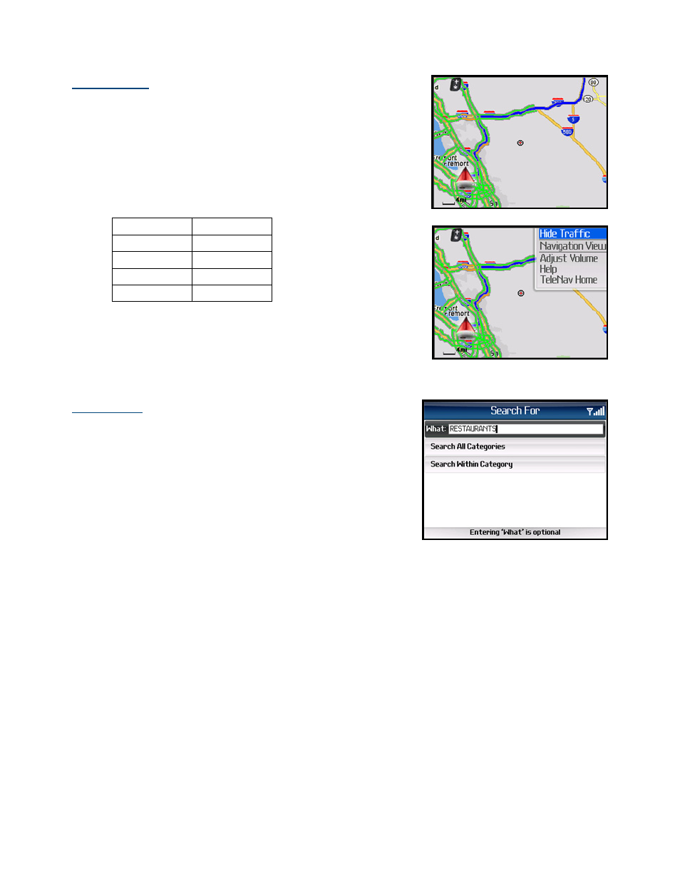 Map summary, Search along | Telenav for Sprint Supported Devices: v5.1 for BlackBerry 7130, 8130, 8350i, 8703, 8830 Users Guide User Manual | Page 35 / 55