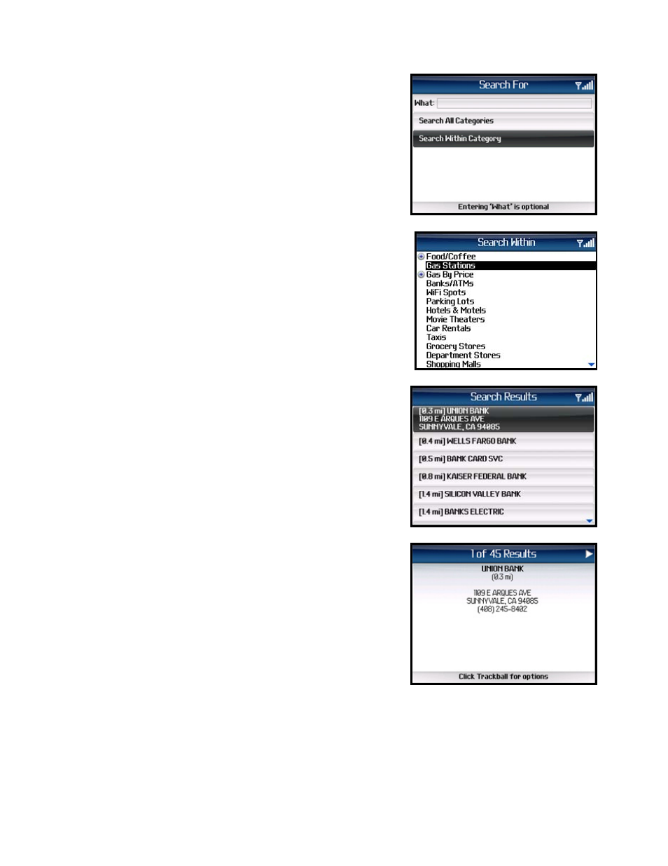 Search within category | Telenav for Sprint Supported Devices: v5.1 for BlackBerry 7130, 8130, 8350i, 8703, 8830 Users Guide User Manual | Page 39 / 55