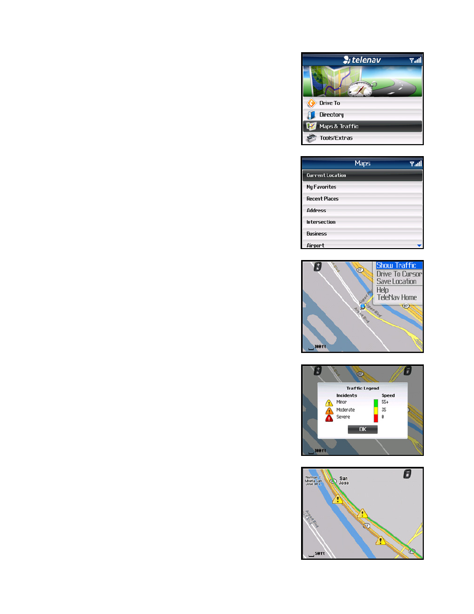 Check traffic | Telenav for Sprint Supported Devices: v5.1 for BlackBerry 7130, 8130, 8350i, 8703, 8830 Users Guide User Manual | Page 43 / 55