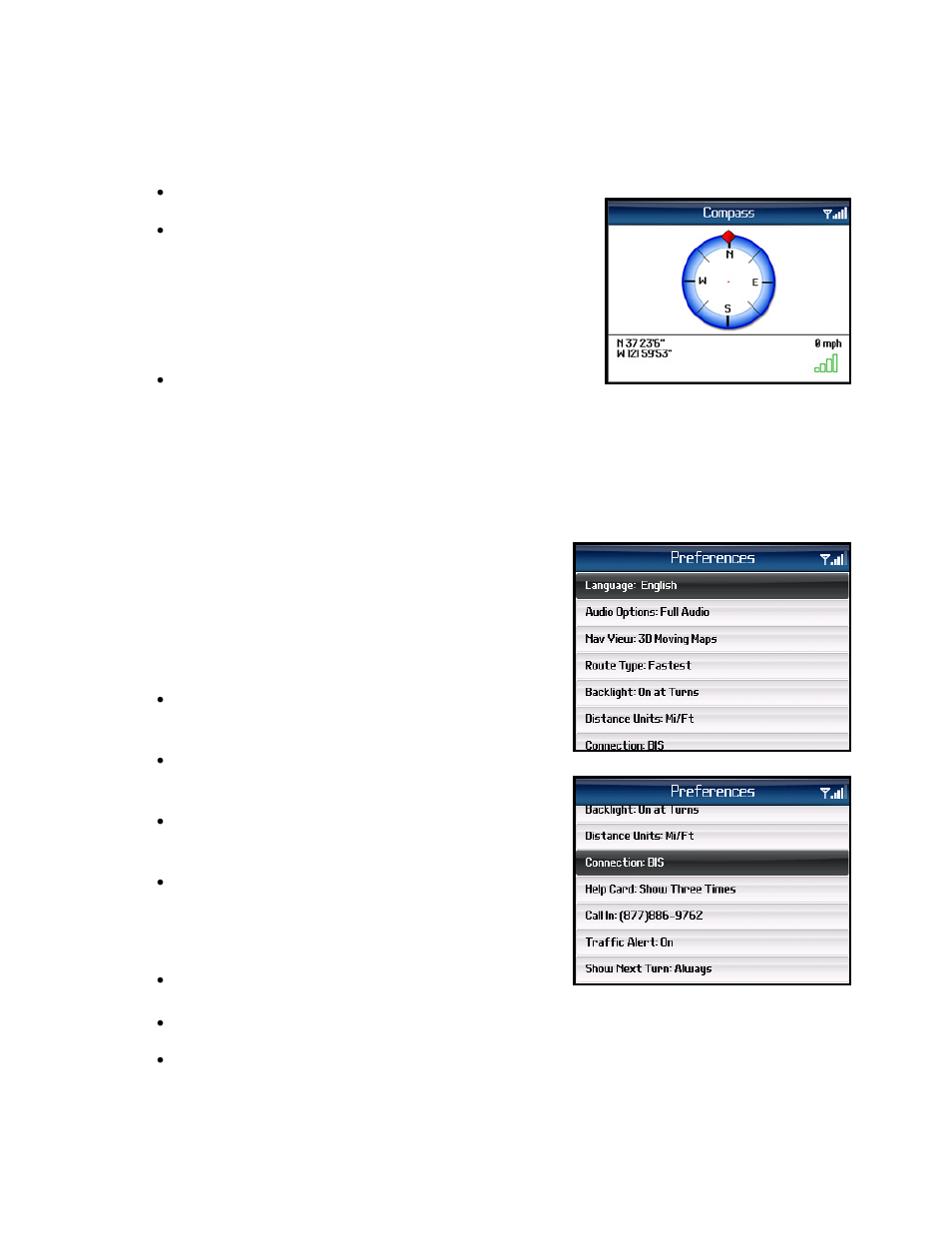 Compass, Preferences | Telenav for Sprint Supported Devices: v5.1 for BlackBerry 7130, 8130, 8350i, 8703, 8830 Users Guide User Manual | Page 45 / 55