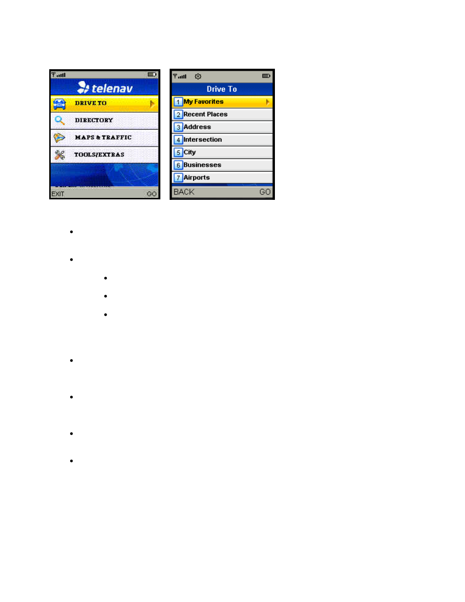 Drive to menu | Telenav for Sprint Supported Devices: v5.1 for Sanyo Katana; Motorola RAZR, KRZR User Manual | Page 12 / 54