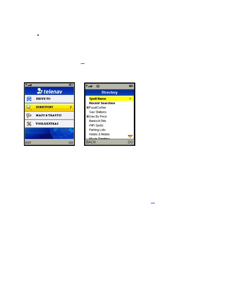 Directory menu | Telenav for Sprint Supported Devices: v5.1 for Sanyo Katana; Motorola RAZR, KRZR User Manual | Page 13 / 54