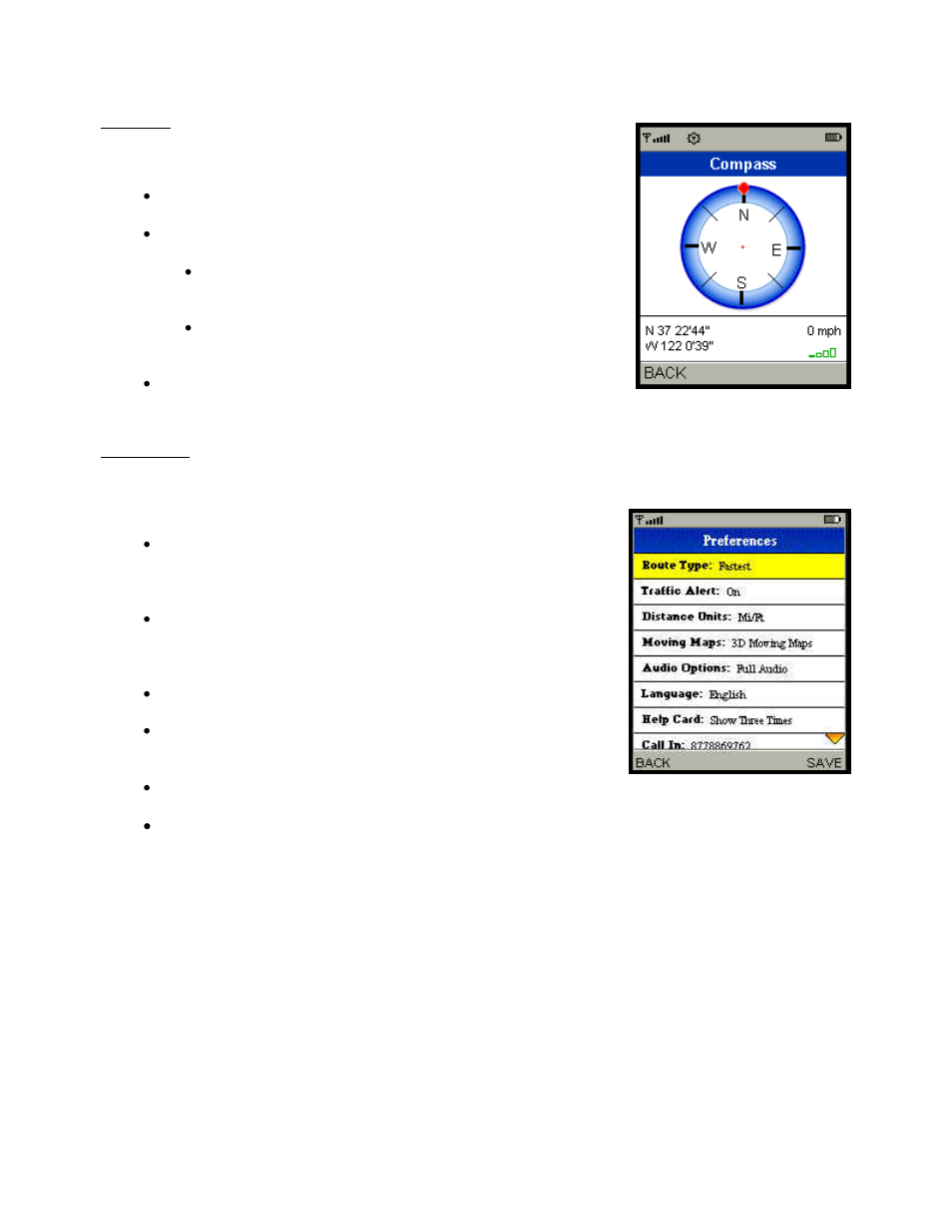 Compass, Preferences | Telenav for Sprint Supported Devices: v5.1 for Sanyo Katana; Motorola RAZR, KRZR User Manual | Page 16 / 54