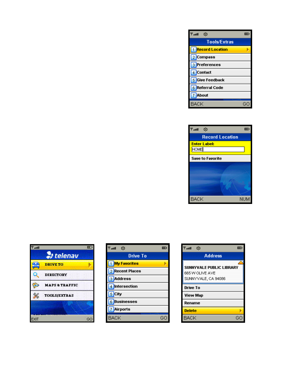 Delete a location from my favorites | Telenav for Sprint Supported Devices: v5.1 for Sanyo Katana; Motorola RAZR, KRZR User Manual | Page 40 / 54