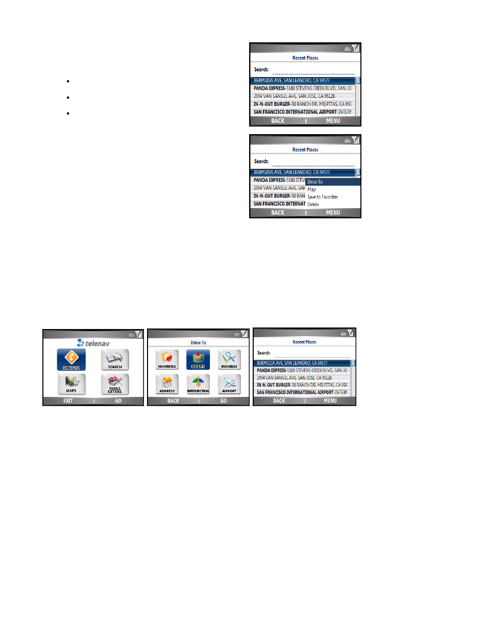 Recent places | Telenav for Sprint Supported Devices: v5.0 for Motorola Q User Manual | Page 20 / 42