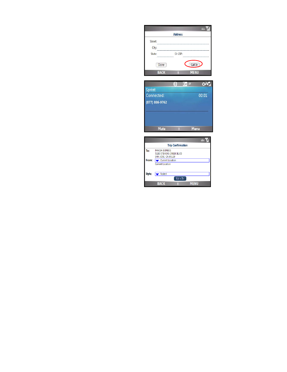 Address – calling in | Telenav for Sprint Supported Devices: v5.0 for Motorola Q User Manual | Page 23 / 42