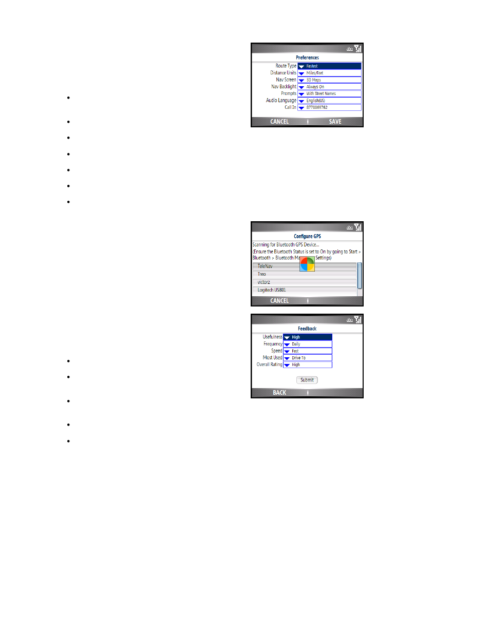 Preferences, Feedback | Telenav for Sprint Supported Devices: v5.0 for Motorola Q User Manual | Page 35 / 42