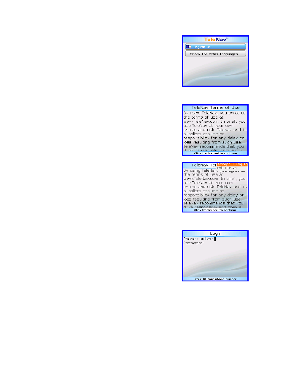 Terms of use, Registration | Telenav for Sprint Supported Devices: v4.7 for BlackBerry 7130e, 8730e User Manual | Page 12 / 38