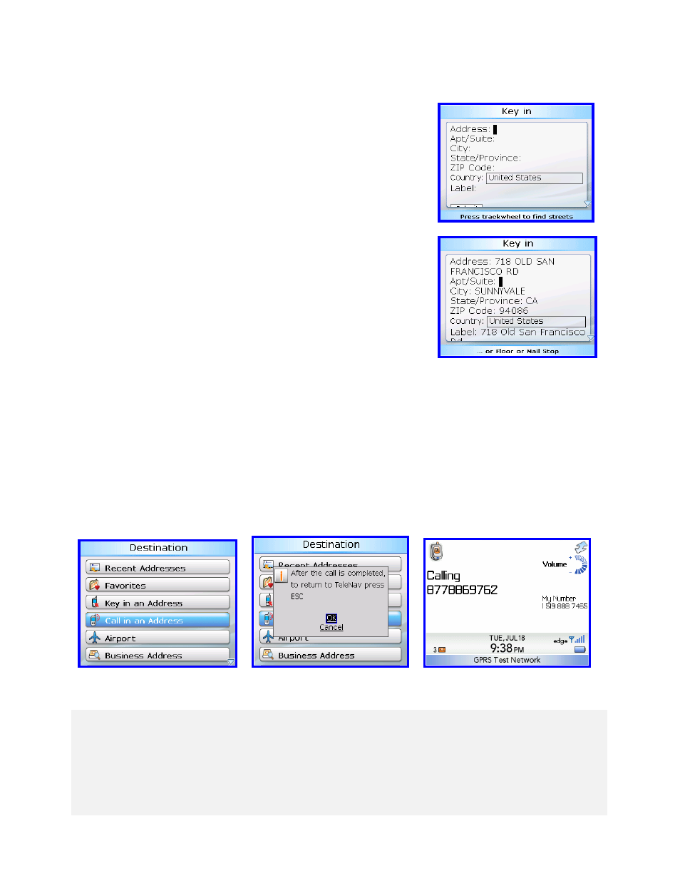 Keying in an address, Voice address input | Telenav for Sprint Supported Devices: v4.7 for BlackBerry 7130e, 8730e User Manual | Page 15 / 38