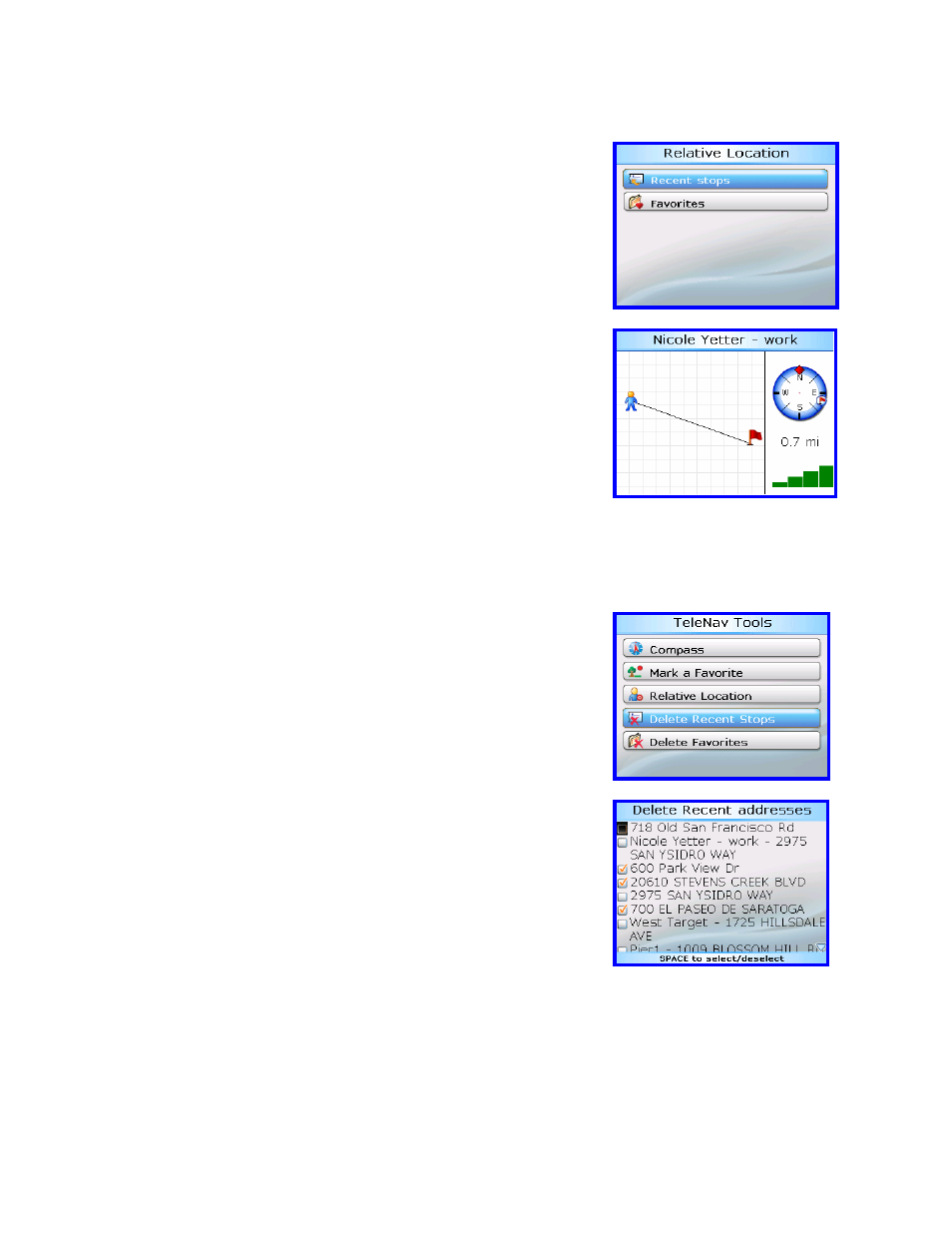 Relative location, Deleting favorites and recent stops, Maps | Telenav for Sprint Supported Devices: v4.7 for BlackBerry 7130e, 8730e User Manual | Page 28 / 38