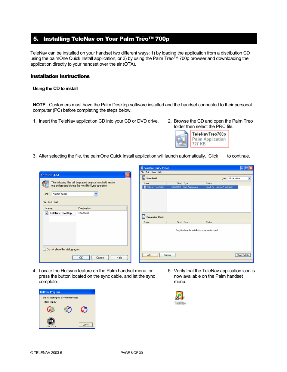 Telenav for Sprint Supported Devices: v4.1 for Palm Treo 700p User Manual | Page 8 / 30