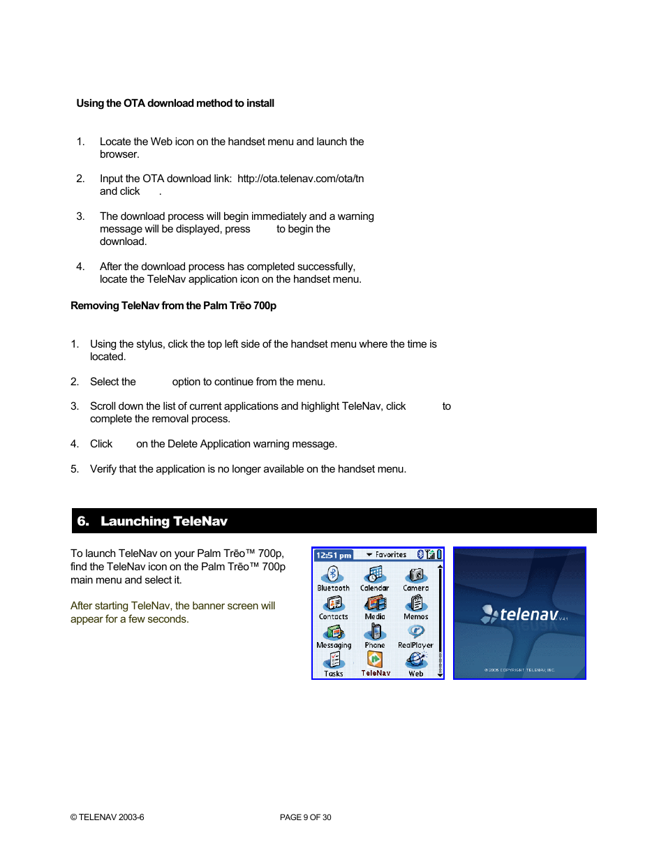 Telenav for Sprint Supported Devices: v4.1 for Palm Treo 700p User Manual | Page 9 / 30