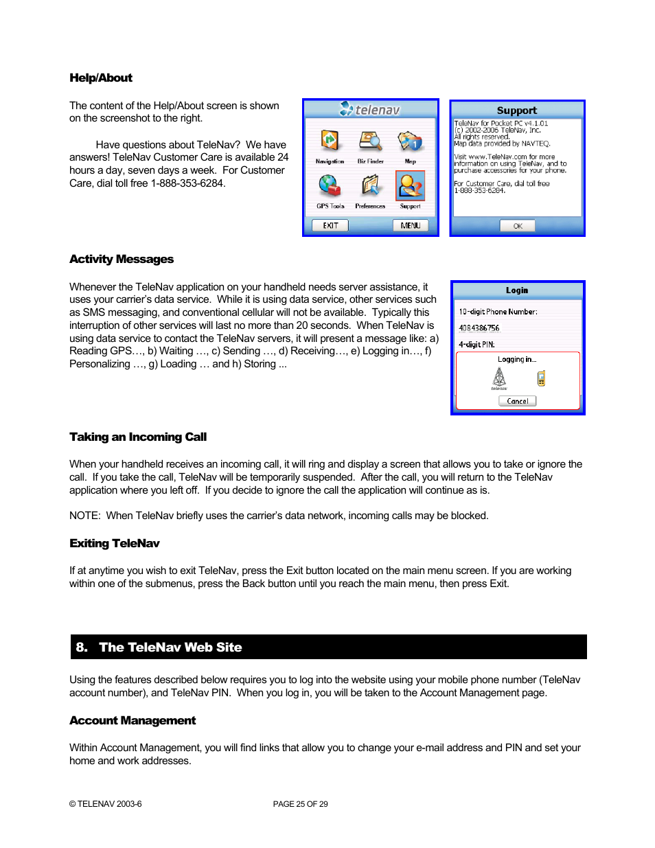 Telenav for Sprint Supported Devices: v4.1 for Palm Treo 700wx User Manual | Page 25 / 29