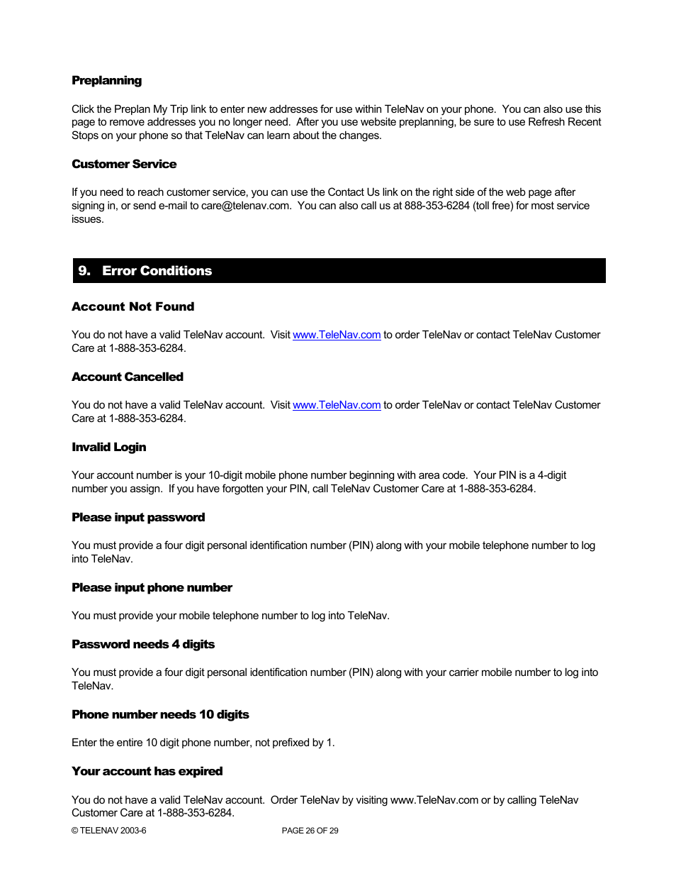 Telenav for Sprint Supported Devices: v4.1 for Palm Treo 700wx User Manual | Page 26 / 29