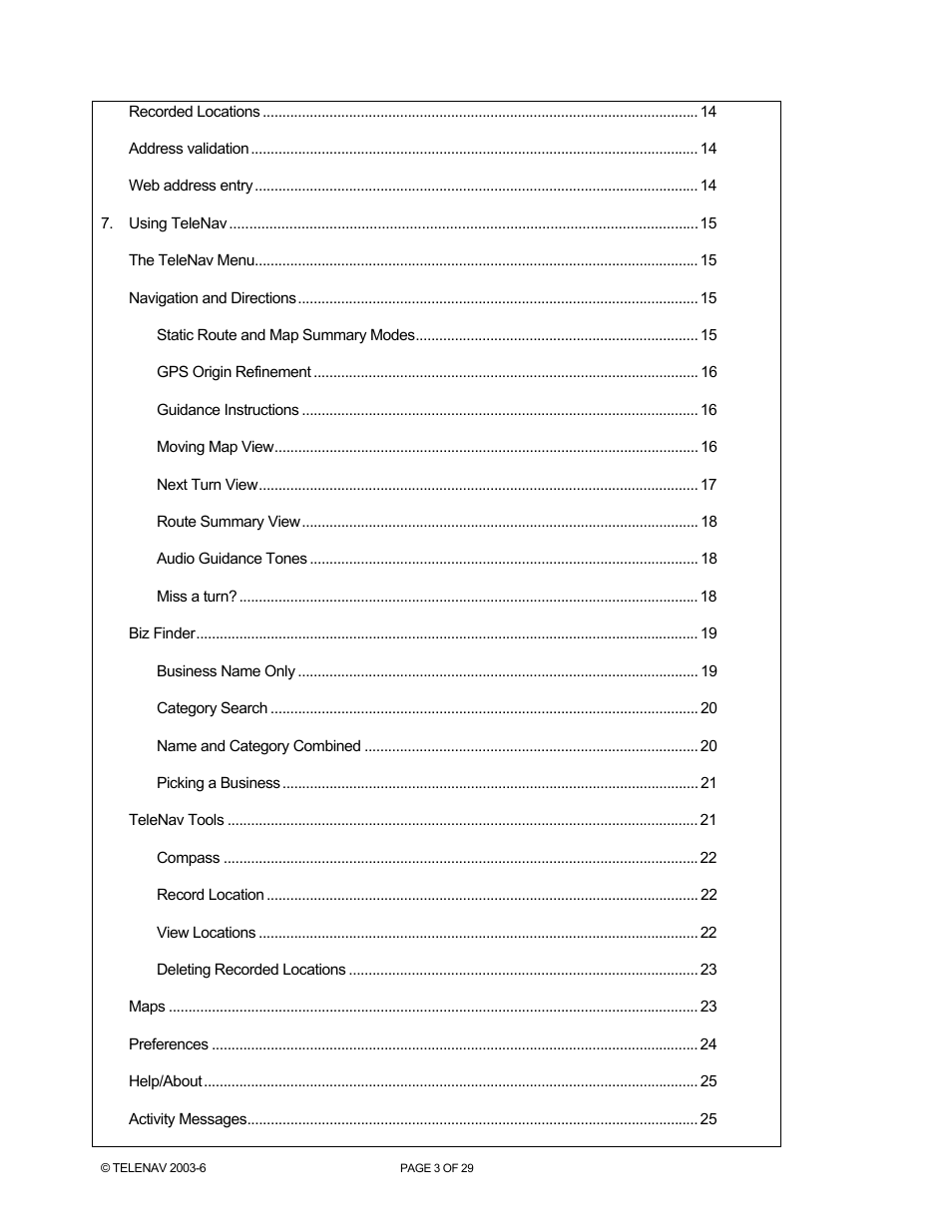 Telenav for Sprint Supported Devices: v4.1 for Palm Treo 700wx User Manual | Page 3 / 29