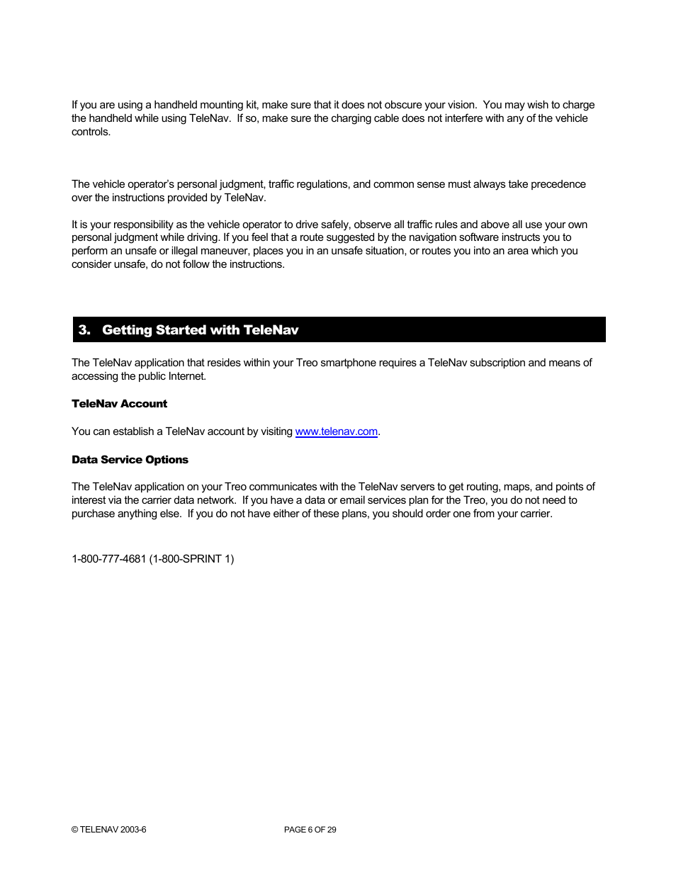 Telenav for Sprint Supported Devices: v4.1 for Palm Treo 700wx User Manual | Page 6 / 29