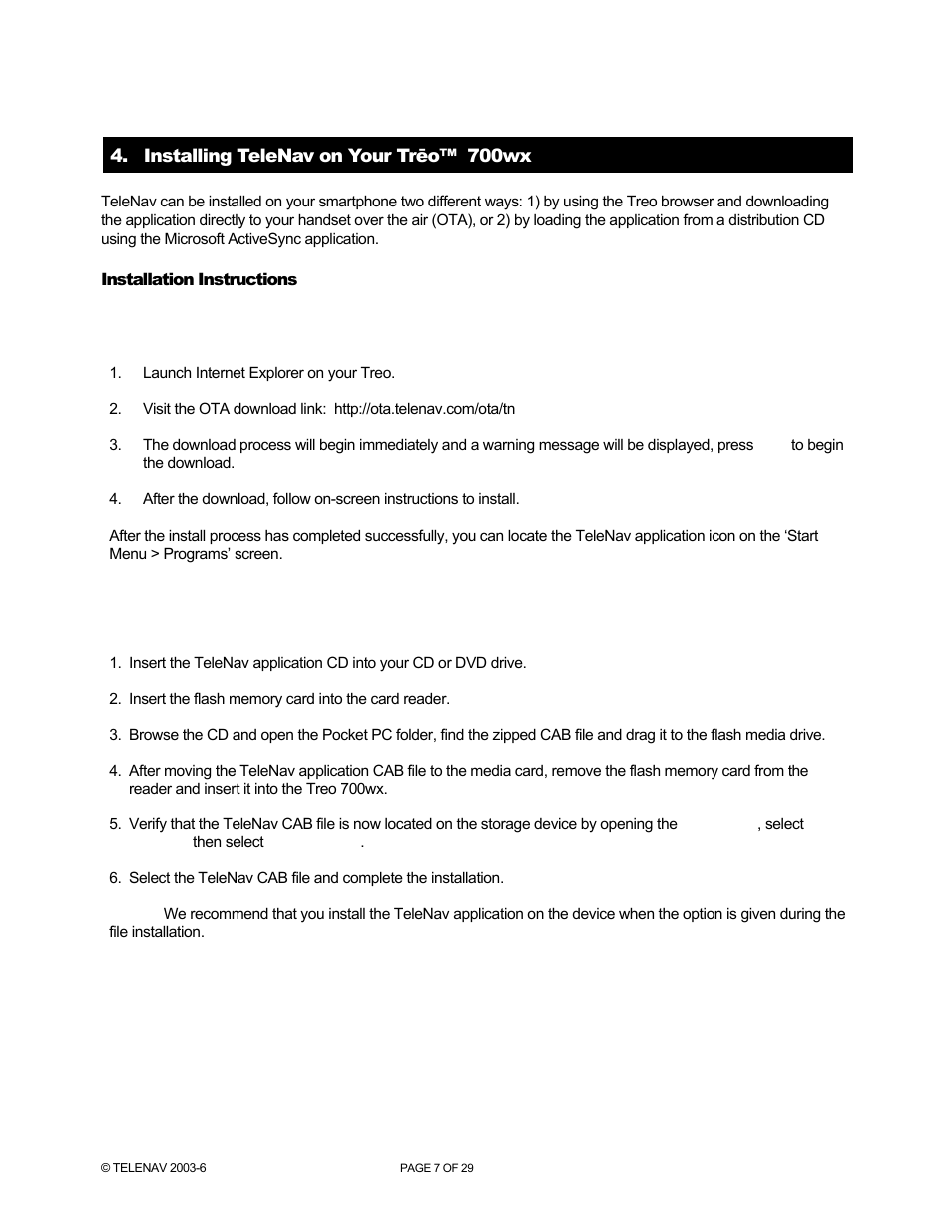 Telenav for Sprint Supported Devices: v4.1 for Palm Treo 700wx User Manual | Page 7 / 29