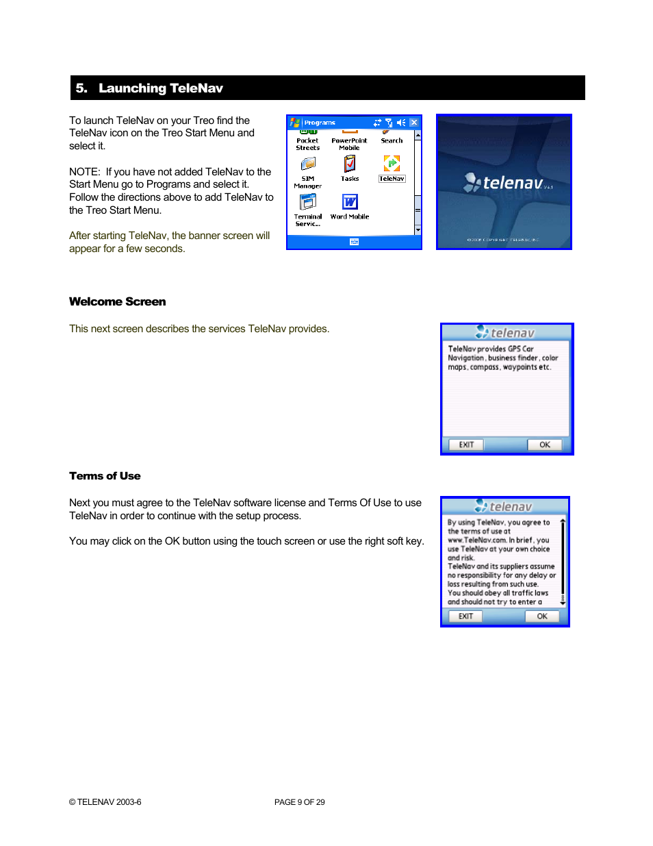 Telenav for Sprint Supported Devices: v4.1 for Palm Treo 700wx User Manual | Page 9 / 29