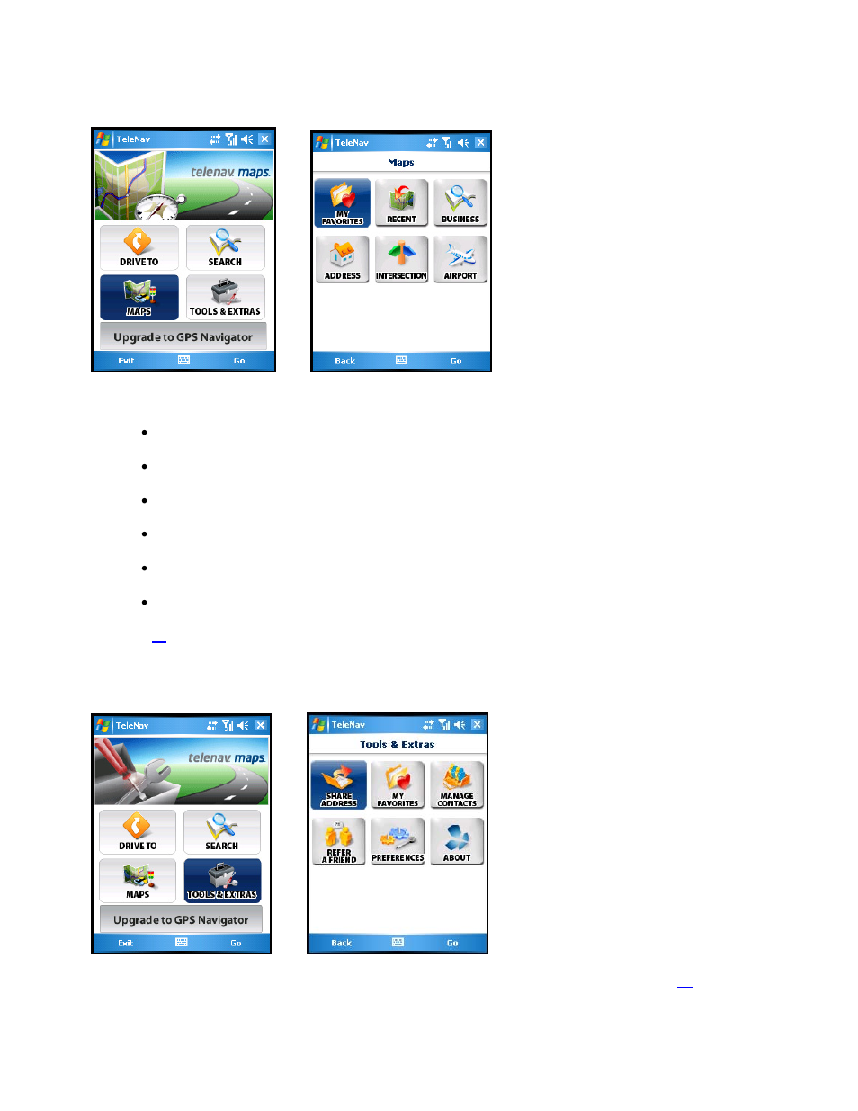Maps menu, Tools/extras menu, Drive to menu | Telenav for AT&T Supported Devices: v2.0 for Windows Mobile; HTC 8525, 8925; Samsung BlackJack 2 Users Guide User Manual | Page 15 / 57