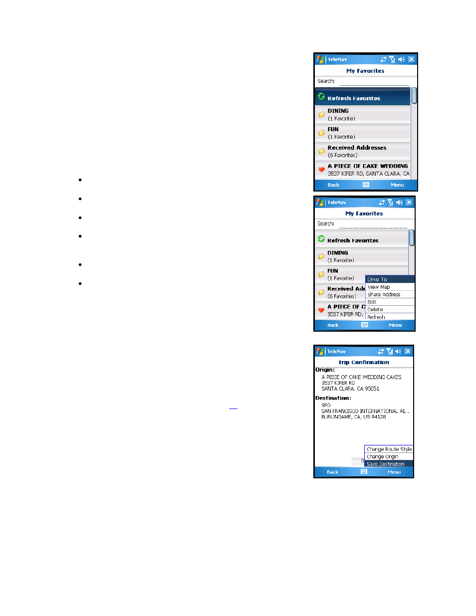 My favorites, Save a location to my favorites | Telenav for AT&T Supported Devices: v2.0 for Windows Mobile; HTC 8525, 8925; Samsung BlackJack 2 Users Guide User Manual | Page 19 / 57