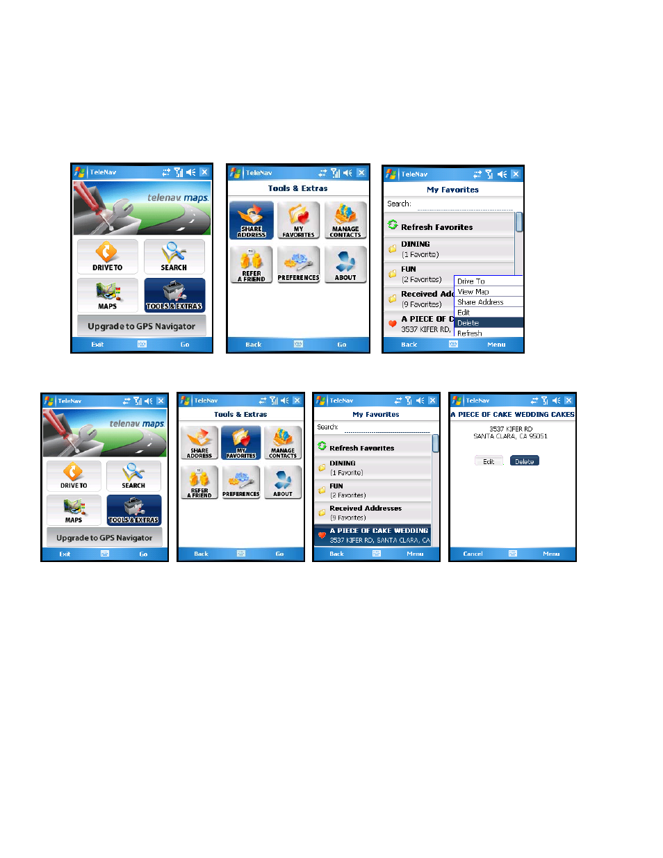 Delete a location from my favorites | Telenav for AT&T Supported Devices: v2.0 for Windows Mobile; HTC 8525, 8925; Samsung BlackJack 2 Users Guide User Manual | Page 20 / 57