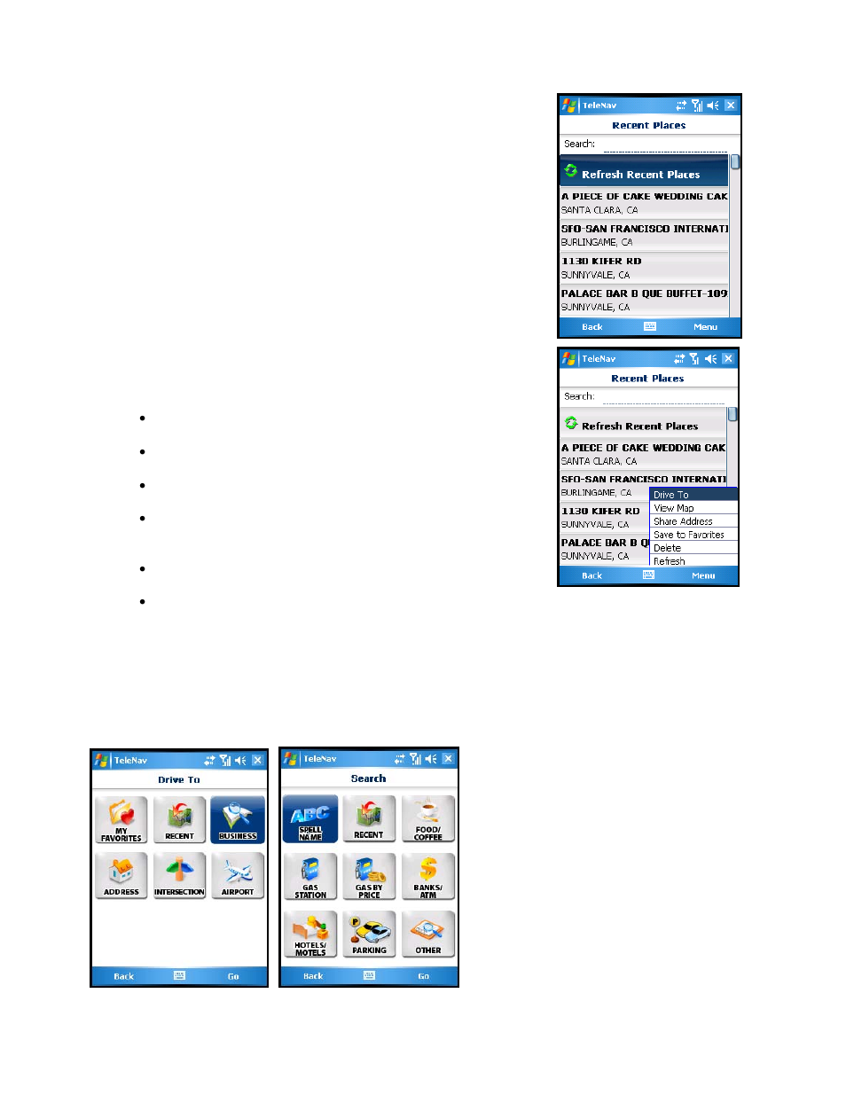Recent places, Businesses | Telenav for AT&T Supported Devices: v2.0 for Windows Mobile; HTC 8525, 8925; Samsung BlackJack 2 Users Guide User Manual | Page 21 / 57