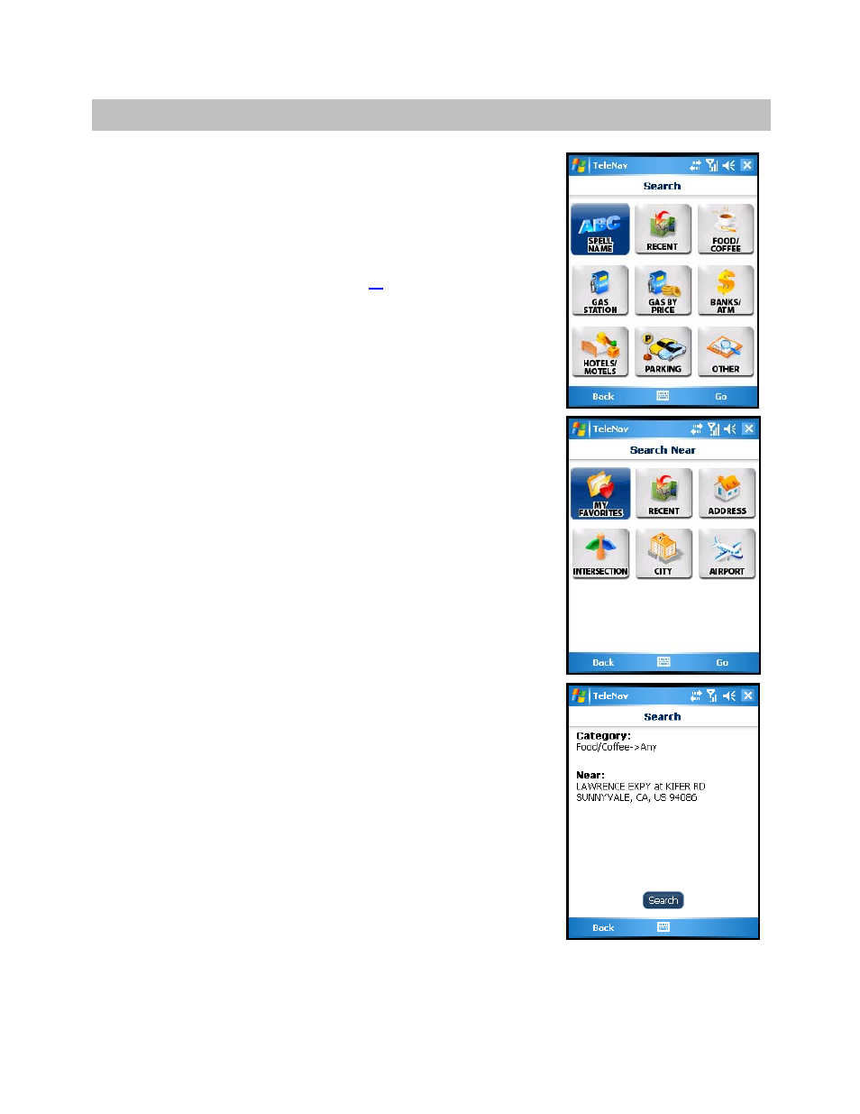 Search menu | Telenav for AT&T Supported Devices: v2.0 for Windows Mobile; HTC 8525, 8925; Samsung BlackJack 2 Users Guide User Manual | Page 30 / 57