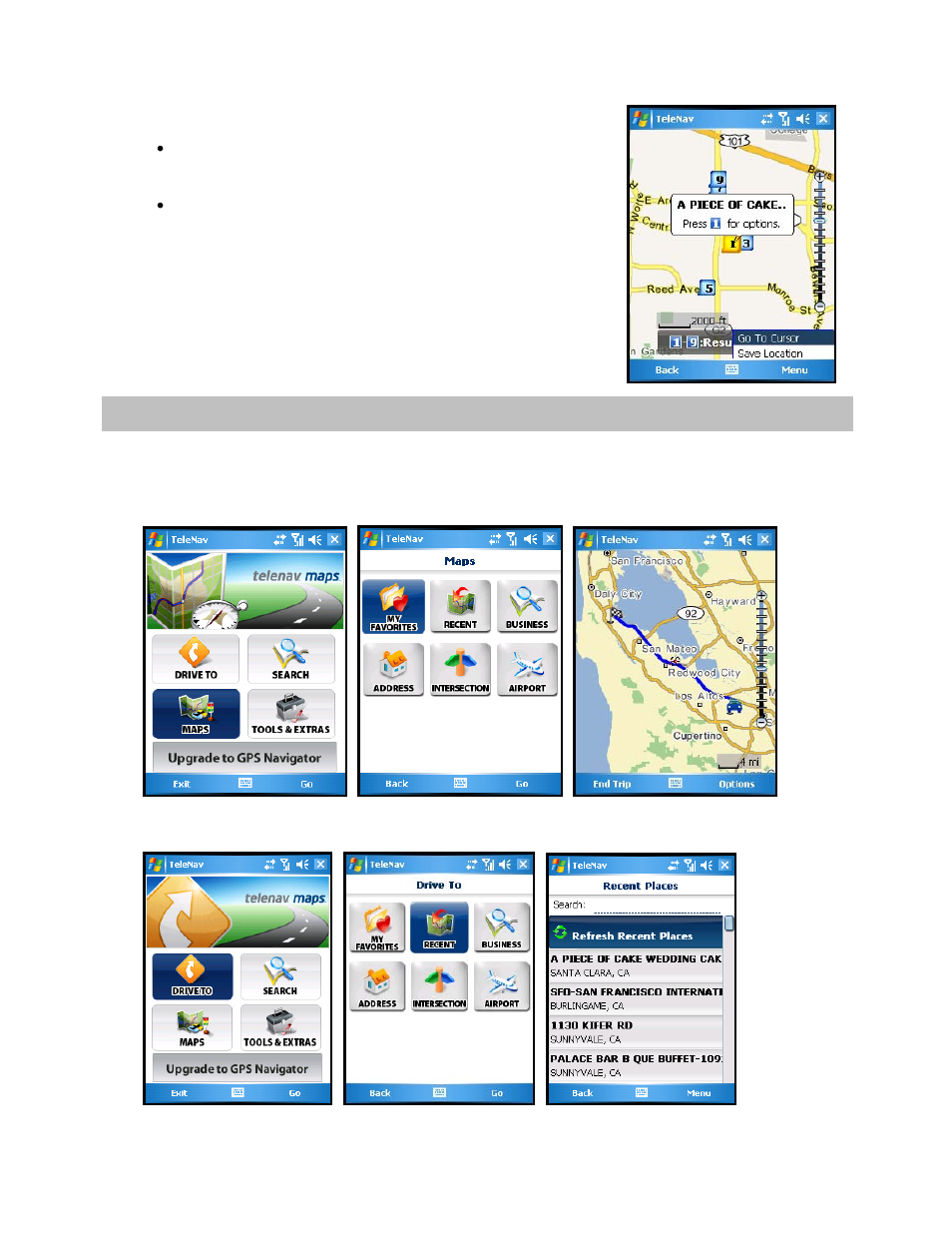 Maps menu | Telenav for AT&T Supported Devices: v2.0 for Windows Mobile; HTC 8525, 8925; Samsung BlackJack 2 Users Guide User Manual | Page 34 / 57