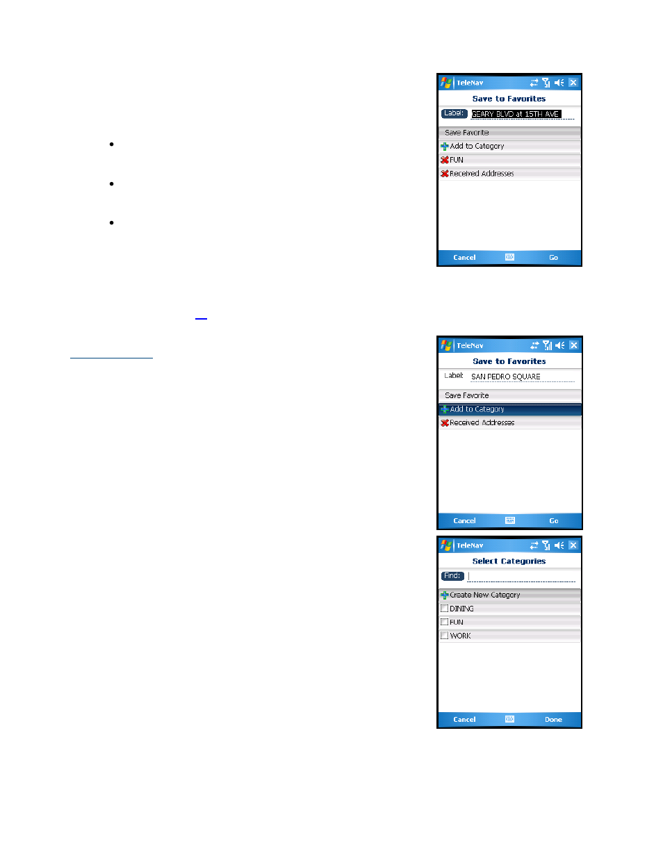 Save to favorites, Add to category | Telenav for AT&T Supported Devices: v2.0 for Windows Mobile; HTC 8525, 8925; Samsung BlackJack 2 Users Guide User Manual | Page 39 / 57
