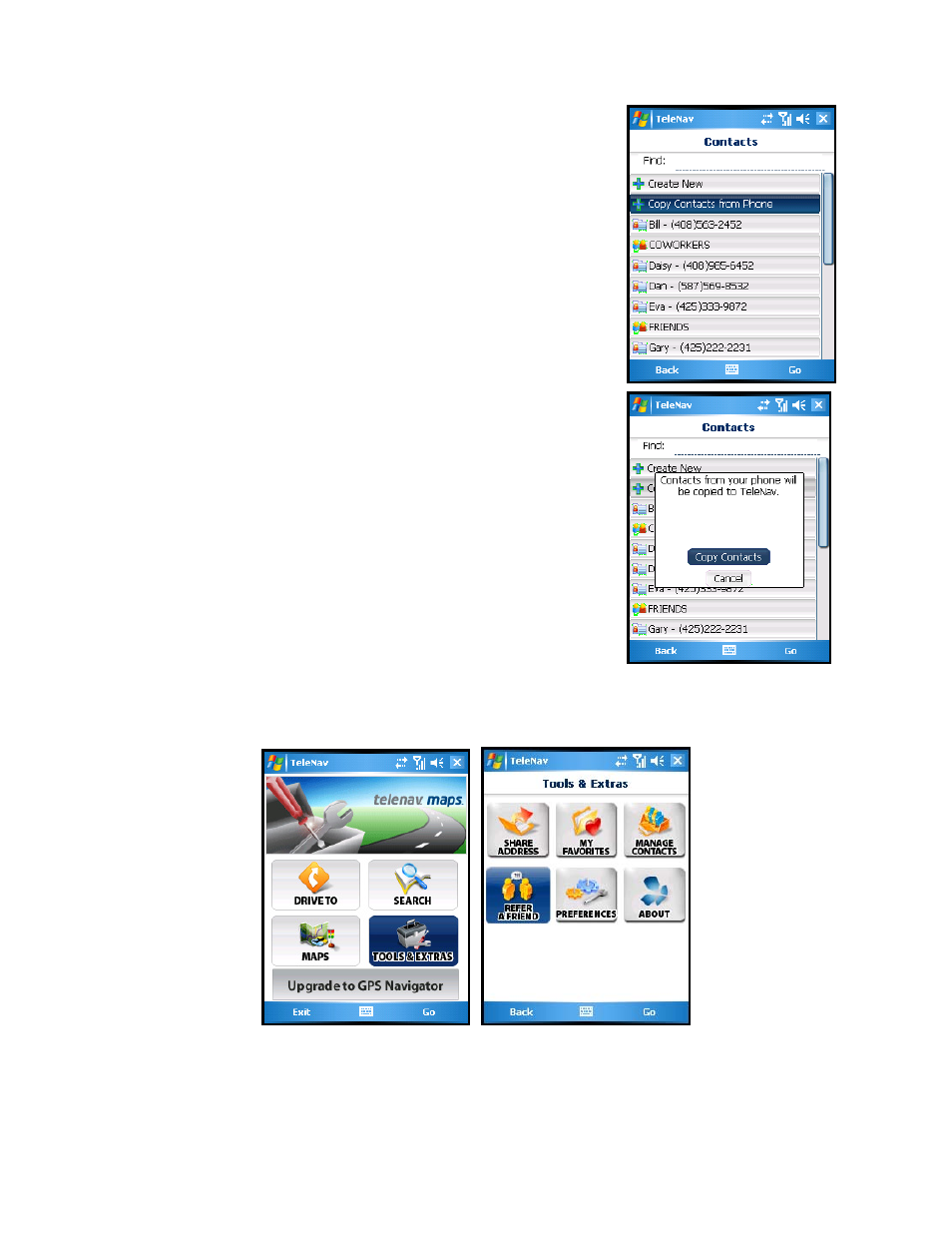 Refer a friend, Copy contacts from phone | Telenav for AT&T Supported Devices: v2.0 for Windows Mobile; HTC 8525, 8925; Samsung BlackJack 2 Users Guide User Manual | Page 46 / 57