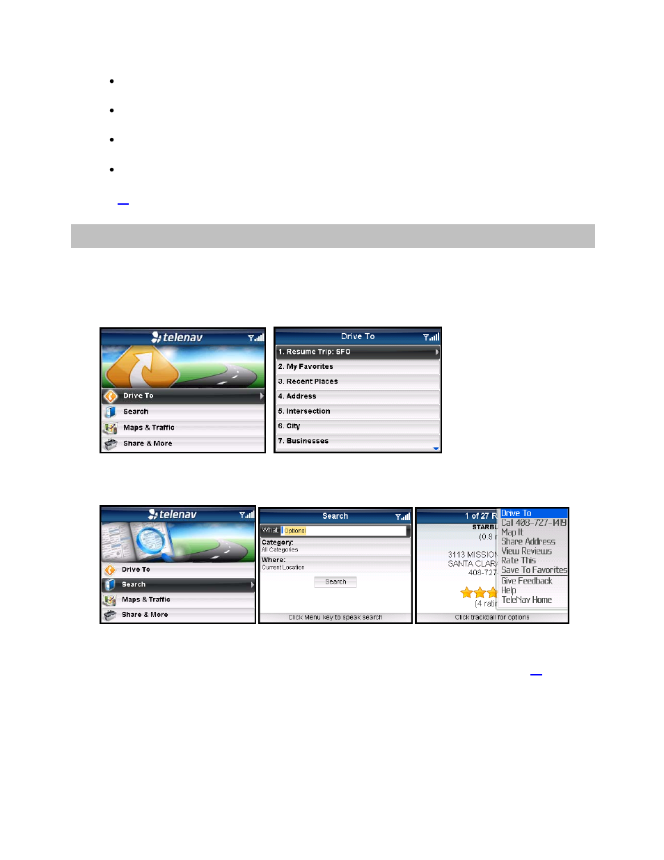Drive to menu | Telenav for AT&T Supported Devices: v5.5 for BlackBerry smartphones User Manual | Page 16 / 67