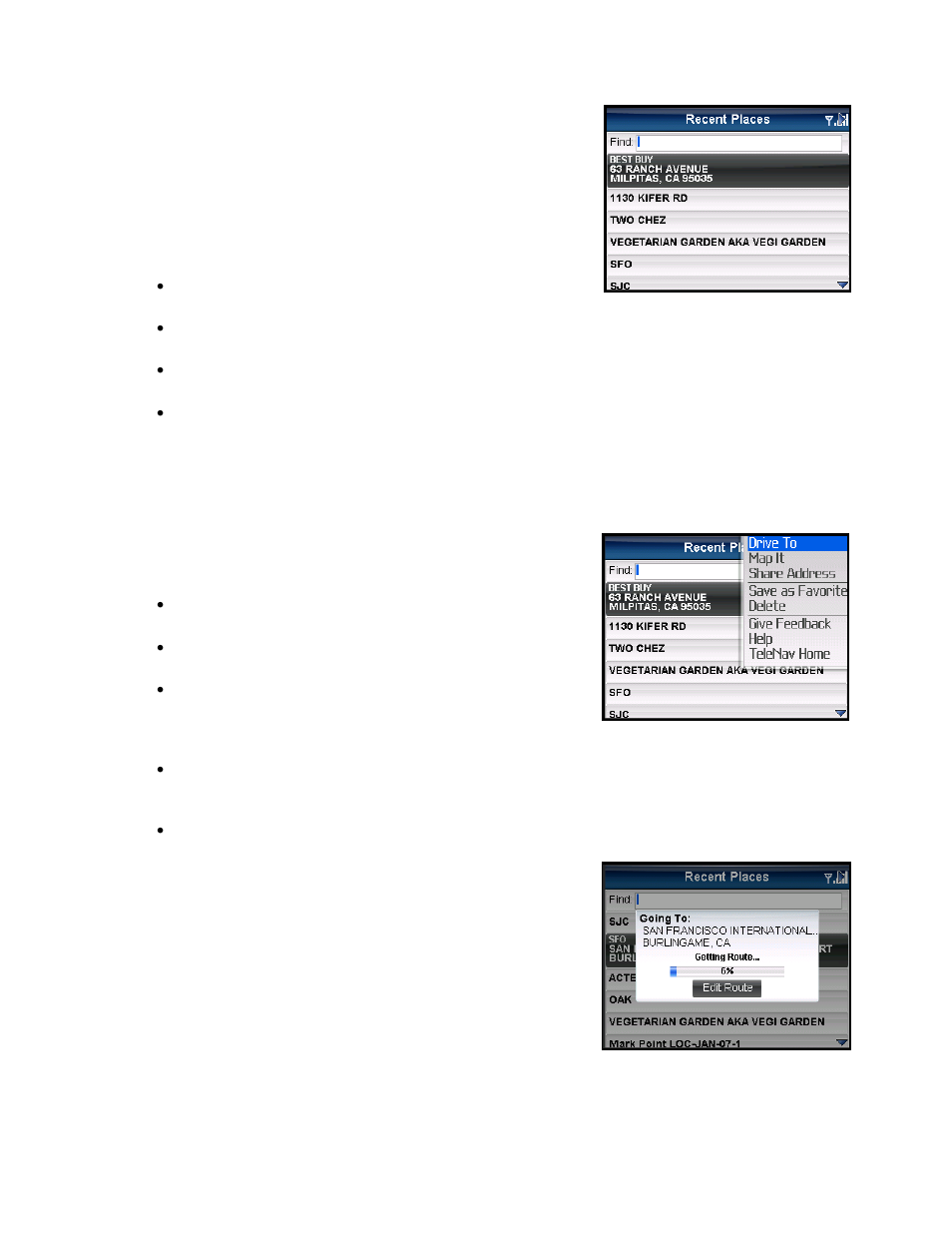 Recent places | Telenav for AT&T Supported Devices: v5.5 for BlackBerry smartphones User Manual | Page 19 / 67