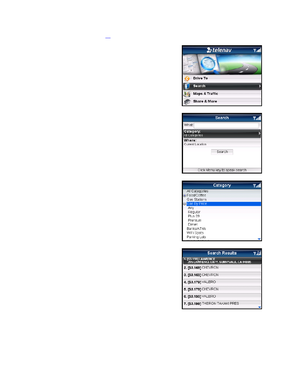 Search for gas by price | Telenav for AT&T Supported Devices: v5.5 for BlackBerry smartphones User Manual | Page 41 / 67