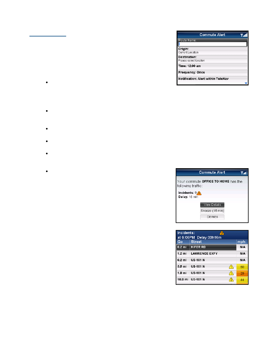 Create new alert | Telenav for AT&T Supported Devices: v5.5 for BlackBerry smartphones User Manual | Page 52 / 67