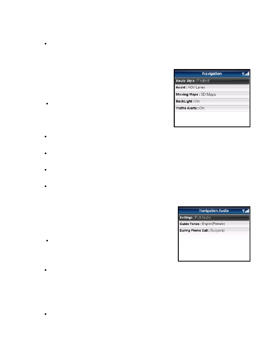Navigation, Navigation audio | Telenav for AT&T Supported Devices: v5.5 for BlackBerry smartphones User Manual | Page 57 / 67