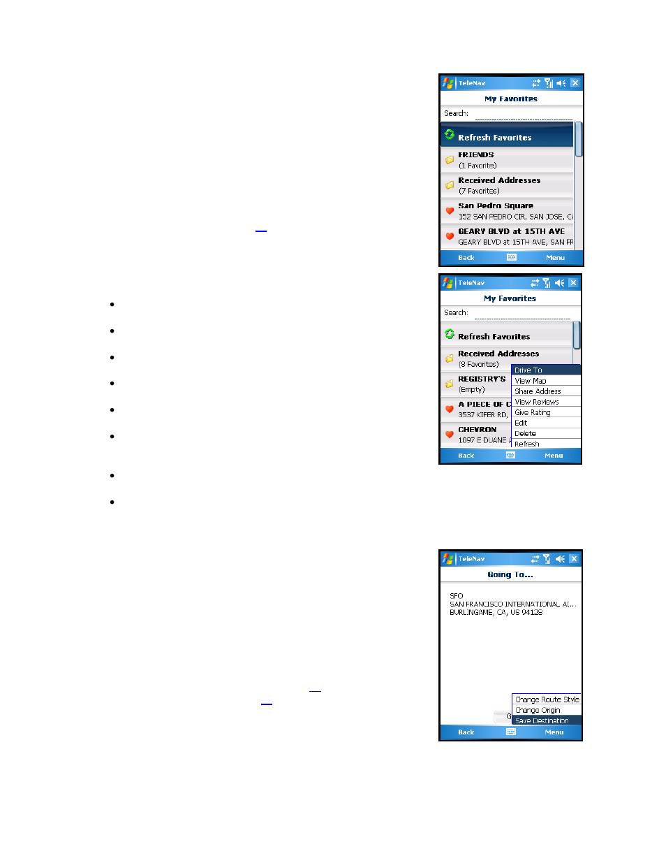 My favorites, Save a location to my favorites | Telenav for AT&T Supported Devices: v5.2 for Windows Mobile; HTC 8525, 8925; Samsung BlackJack 2 Users Guide User Manual | Page 20 / 72