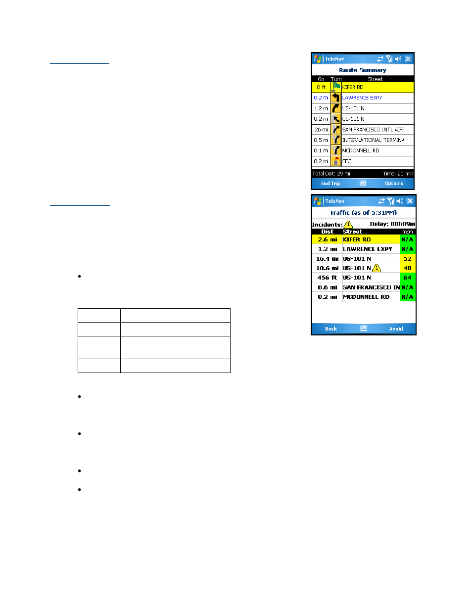 Route summary, Traffic summary | Telenav for AT&T Supported Devices: v5.2 for Windows Mobile; HTC 8525, 8925; Samsung BlackJack 2 Users Guide User Manual | Page 33 / 72