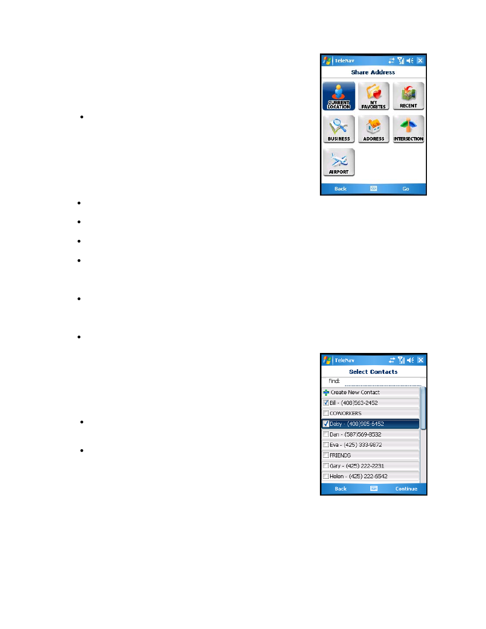 Share address | Telenav for AT&T Supported Devices: v5.2 for Windows Mobile; HTC 8525, 8925; Samsung BlackJack 2 Users Guide User Manual | Page 46 / 72