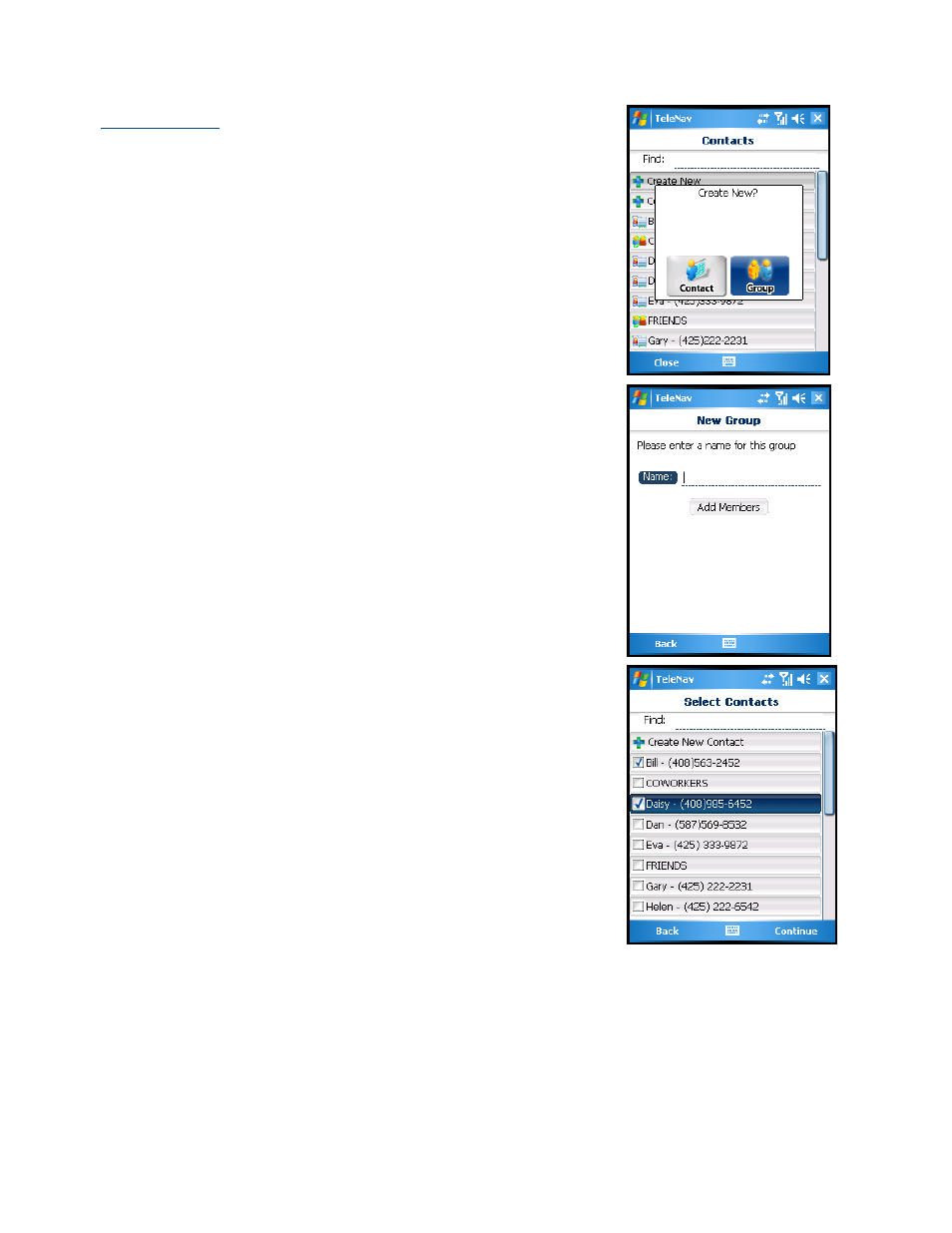 Manage groups | Telenav for AT&T Supported Devices: v5.2 for Windows Mobile; HTC 8525, 8925; Samsung BlackJack 2 Users Guide User Manual | Page 57 / 72