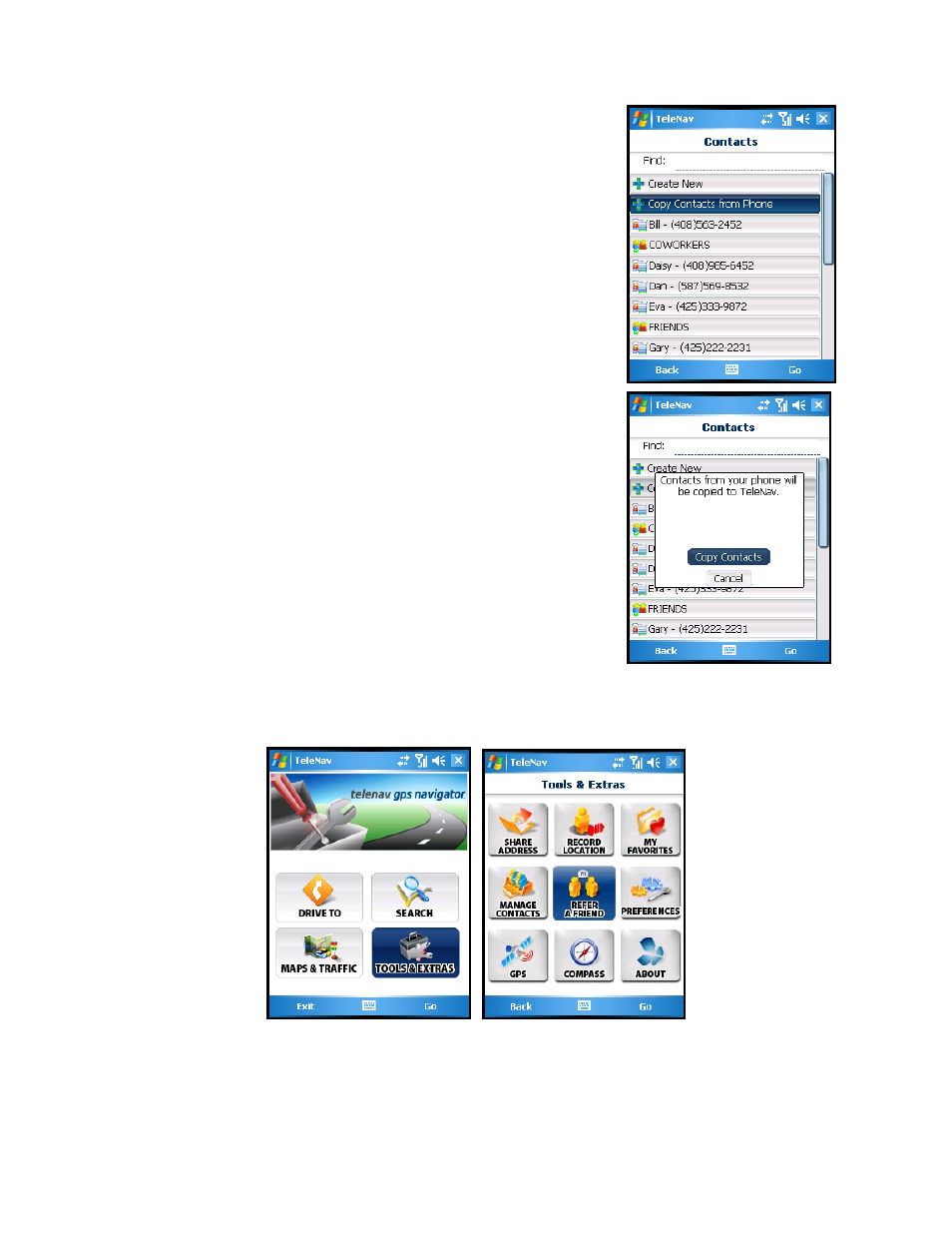Copy contacts from phone, Refer a friend | Telenav for AT&T Supported Devices: v5.2 for Windows Mobile; HTC 8525, 8925; Samsung BlackJack 2 Users Guide User Manual | Page 59 / 72