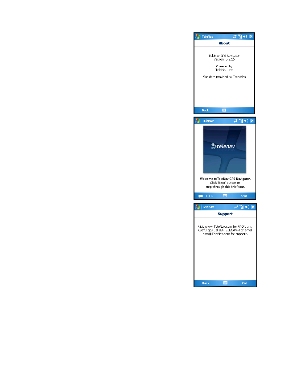 About telenav, Product tour, Support | Telenav for AT&T Supported Devices: v5.2 for Windows Mobile; HTC 8525, 8925; Samsung BlackJack 2 Users Guide User Manual | Page 64 / 72