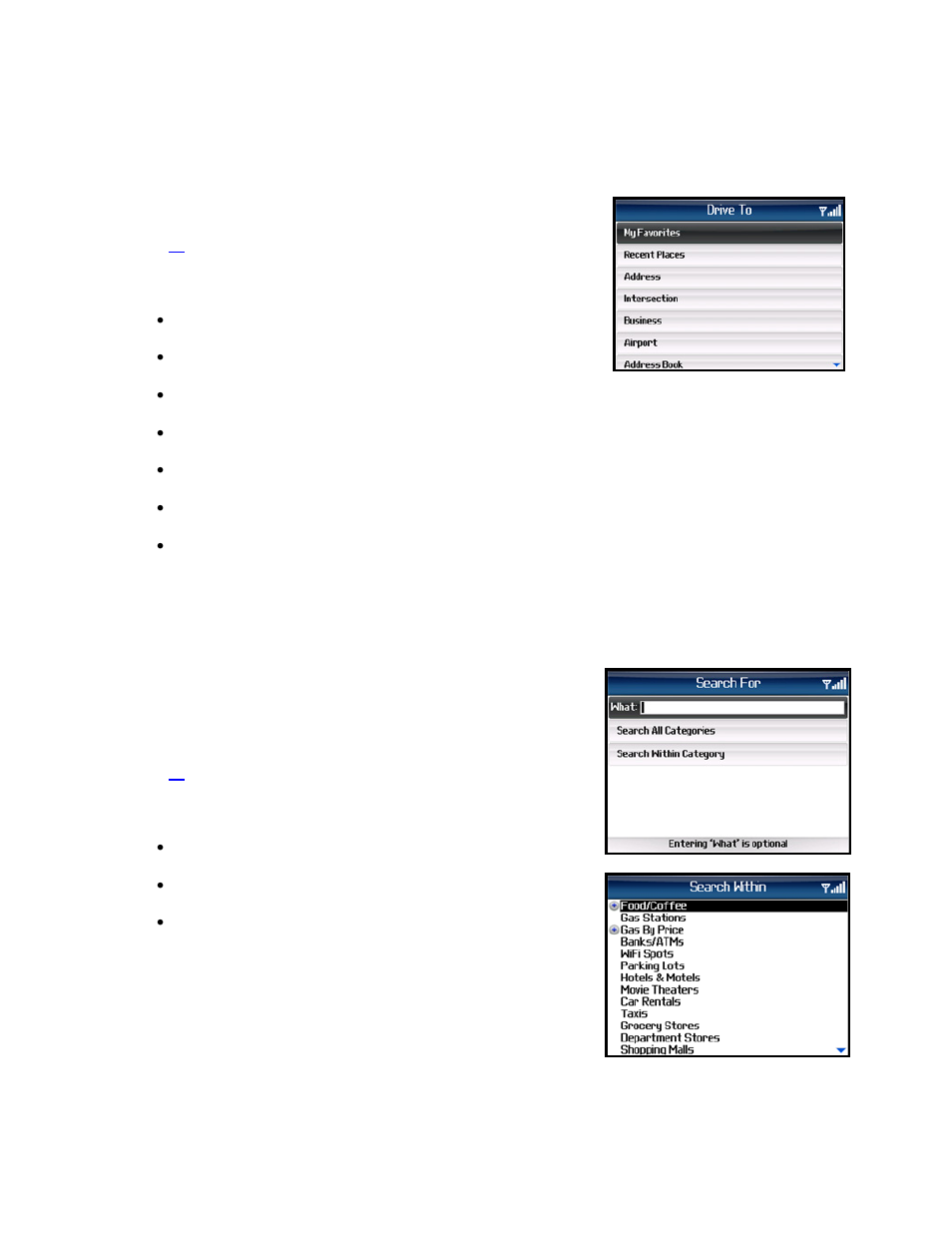 Drive to menu, Directory menu | Telenav for AT&T Supported Devices: v5.1 for BlackBerry 8100, 8300, 8310, 8700, 8800 User Manual | Page 13 / 51