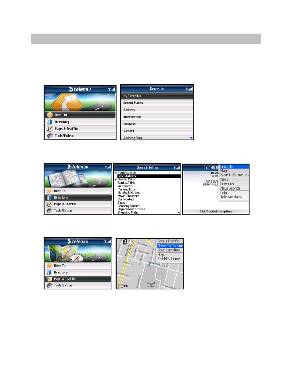 Drive to menu | Telenav for AT&T Supported Devices: v5.1 for BlackBerry 8100, 8300, 8310, 8700, 8800 User Manual | Page 15 / 51