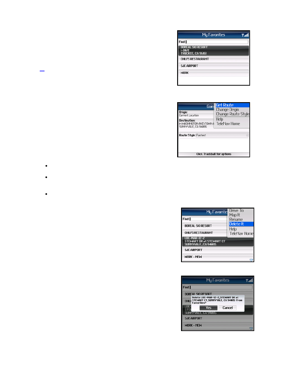 My favorites, Deleting a favorite | Telenav for AT&T Supported Devices: v5.1 for BlackBerry 8100, 8300, 8310, 8700, 8800 User Manual | Page 17 / 51