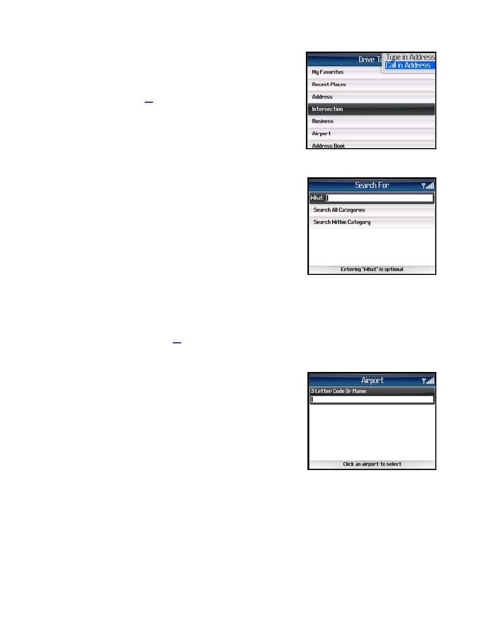 Intersection – calling in, Business, Airport | Telenav for AT&T Supported Devices: v5.1 for BlackBerry 8100, 8300, 8310, 8700, 8800 User Manual | Page 23 / 51