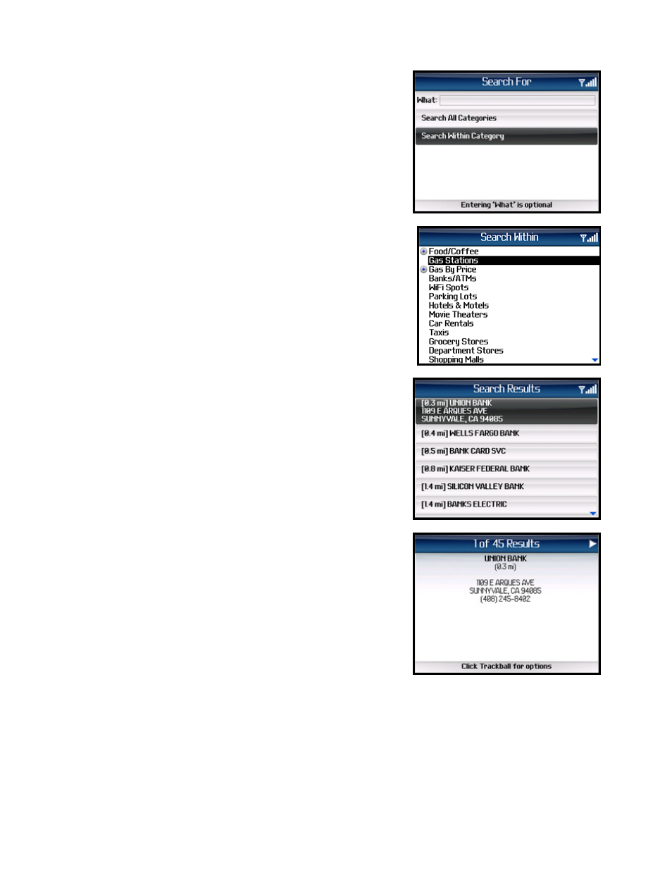 Search within category | Telenav for AT&T Supported Devices: v5.1 for BlackBerry 8100, 8300, 8310, 8700, 8800 User Manual | Page 35 / 51